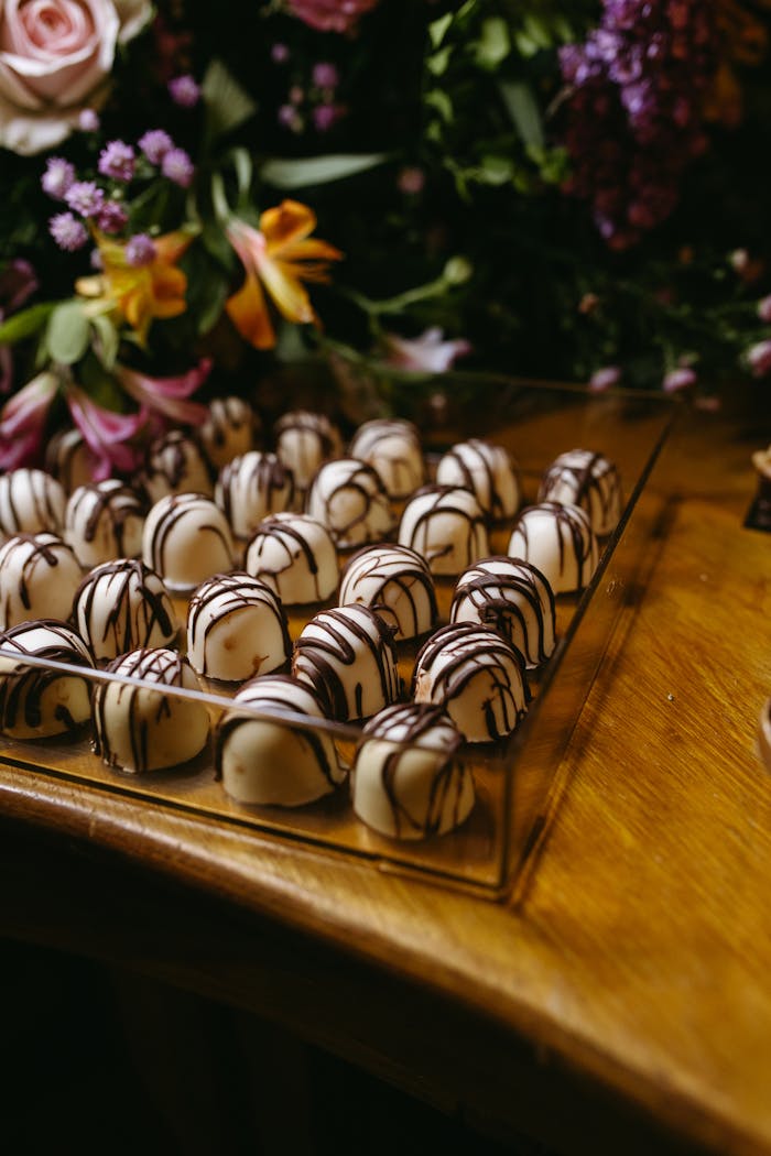 Elegant Chocolate Truffles with Floral Display